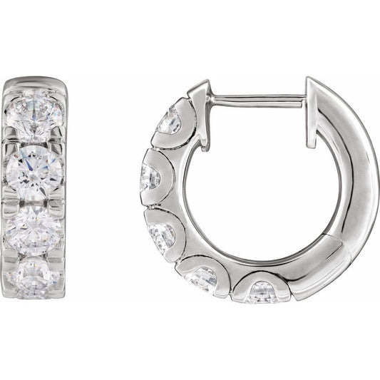 14K White 1 7/8 CTW Lab-Grown Diamond Hinged 14.7 mm Hoop Earrings