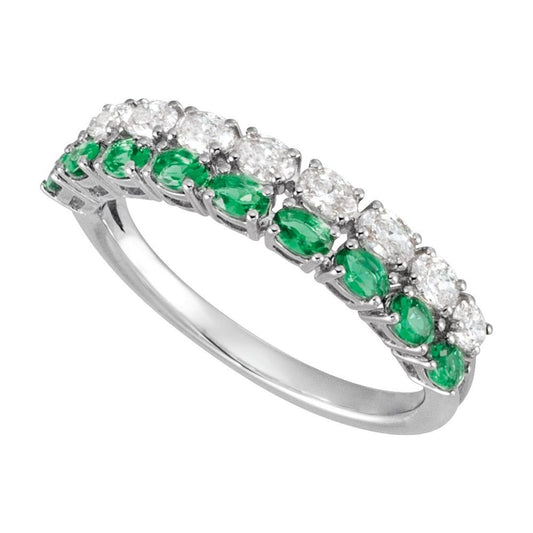 14K White Lab-Grown Emerald & 9/10 CTW Lab-Grown Diamond Ring