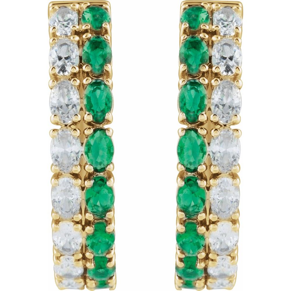 14K Yellow Lab-Grown Emerald & 1 5/8 CTW Lab-Grown Diamond 20.5 mm Hoop Earrings