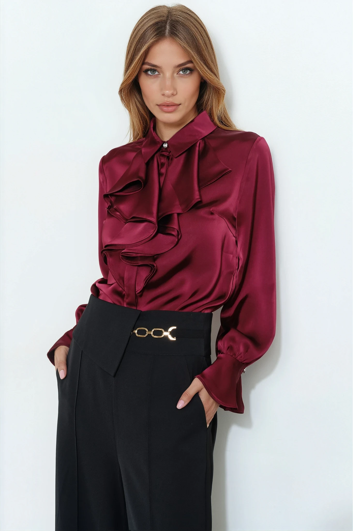 Satin Ruffled Blouse