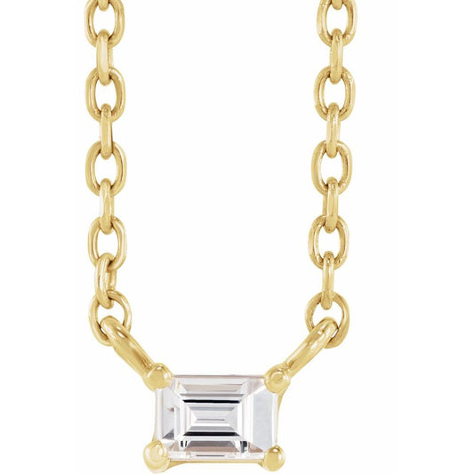 Diamonds and Gold Baguette Solitaire Necklace