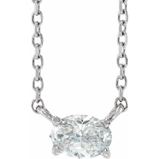 14K White 1/2 CTW Lab-Grown Diamond Solitaire 16-18" Necklace