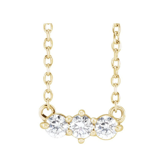 Diamonds and Gold Three-Stone Bar Necklace