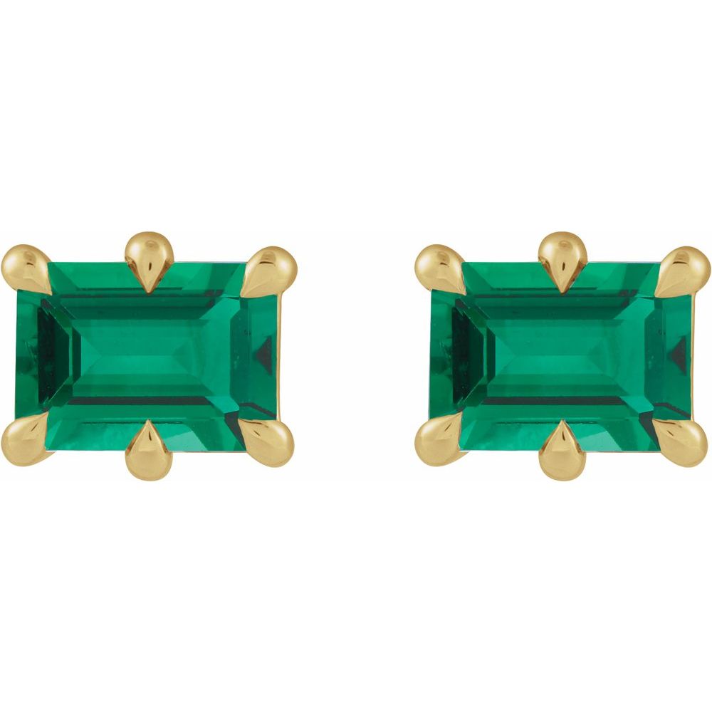 14K Yellow 6x4 mm Lab-Grown Emerald Stud Earrings