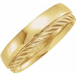 14K Yellow 6 mm Single Sided Rope Stepped-Edge Comfort-Fit Flat Band Size 10