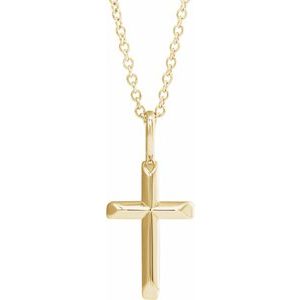 18K Yellow Gold-Plated Sterling Silver Knife-Edge Cross 16-18" Necklace