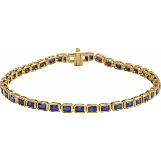 14K Yellow Lab-Grown Blue Sapphire Line 7" Bracelet