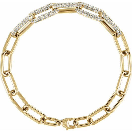 Diamonds and 14k Yellow Gold Paperclip Bracelet