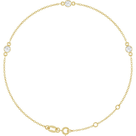 Diamonds and 14K Yellow Gold Bezel Three-Stone Bracelet