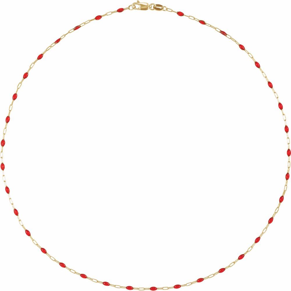 14K Yellow Gold-Filled 1.6 mm Red Enamel Bead Paperclip-Style 16" Chain
