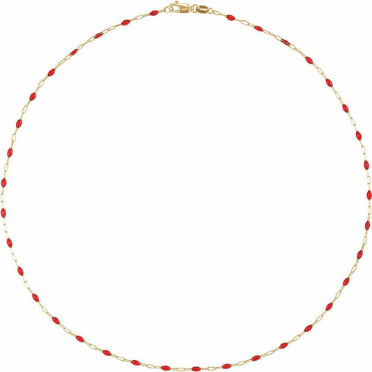 14K Yellow Gold-Filled 1.6 mm Red Enamel Bead Paperclip-Style 16" Chain