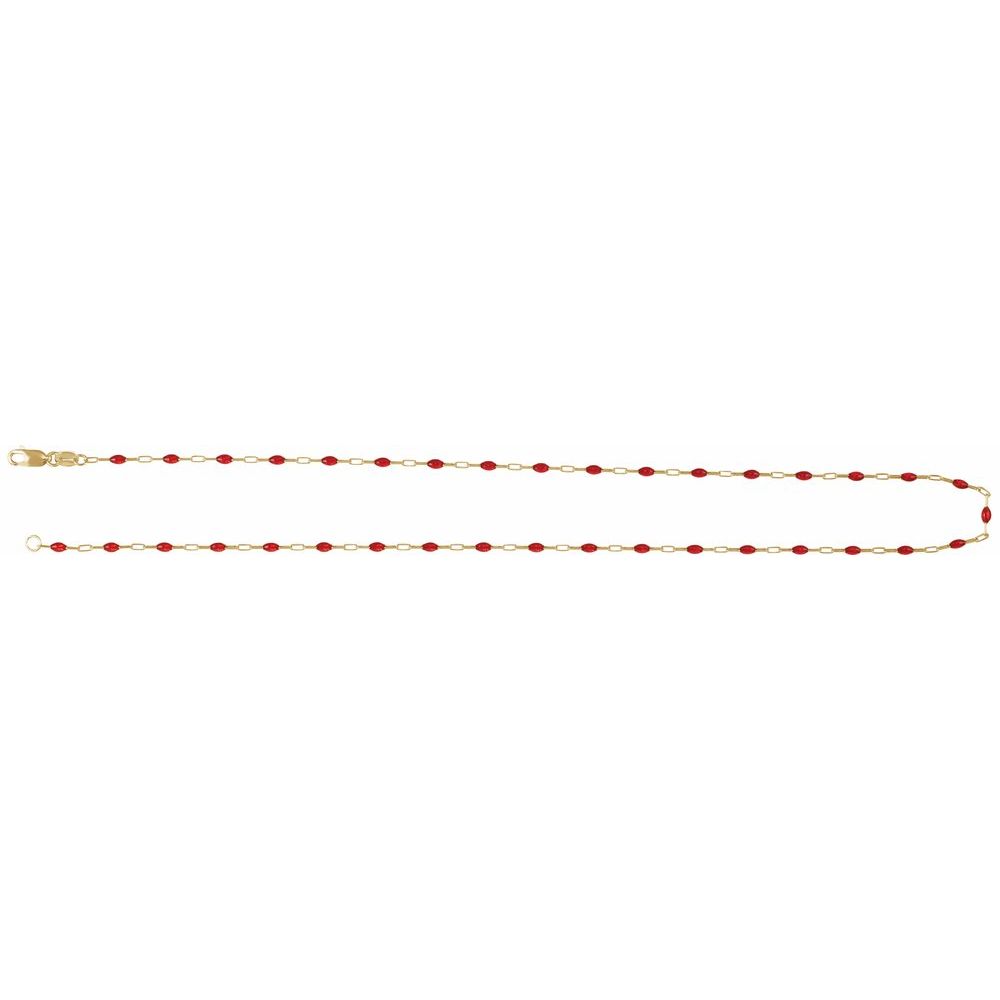 14K Yellow Gold-Filled 1.6 mm Red Enamel Bead Paperclip-Style 16" Chain