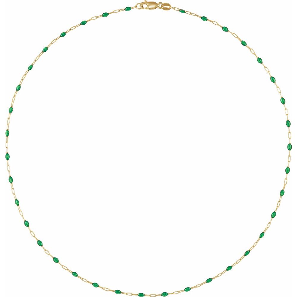14K Yellow Gold-Filled 1.6 mm Green Enamel Bead Paperclip-Style 16" Chain