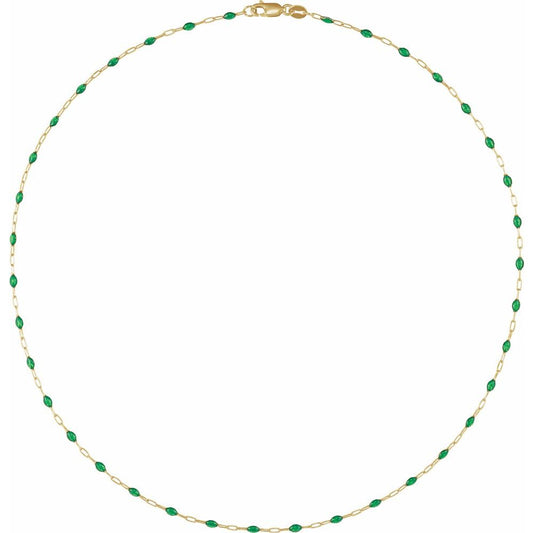 14K Yellow Gold-Filled 1.6 mm Green Enamel Bead Paperclip-Style 16" Chain