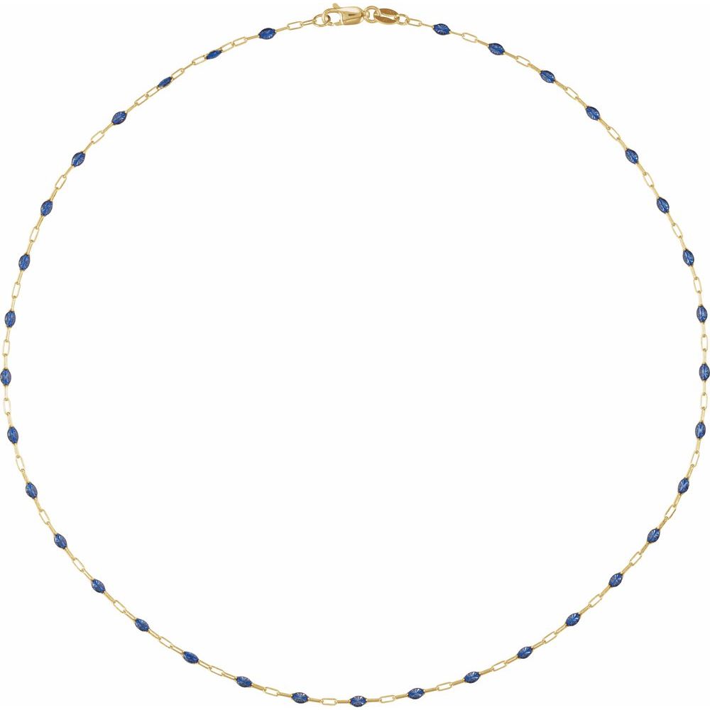 14K Yellow Gold-Filled 1.6 mm Blue Enamel Bead Paperclip-Style 16" Chain