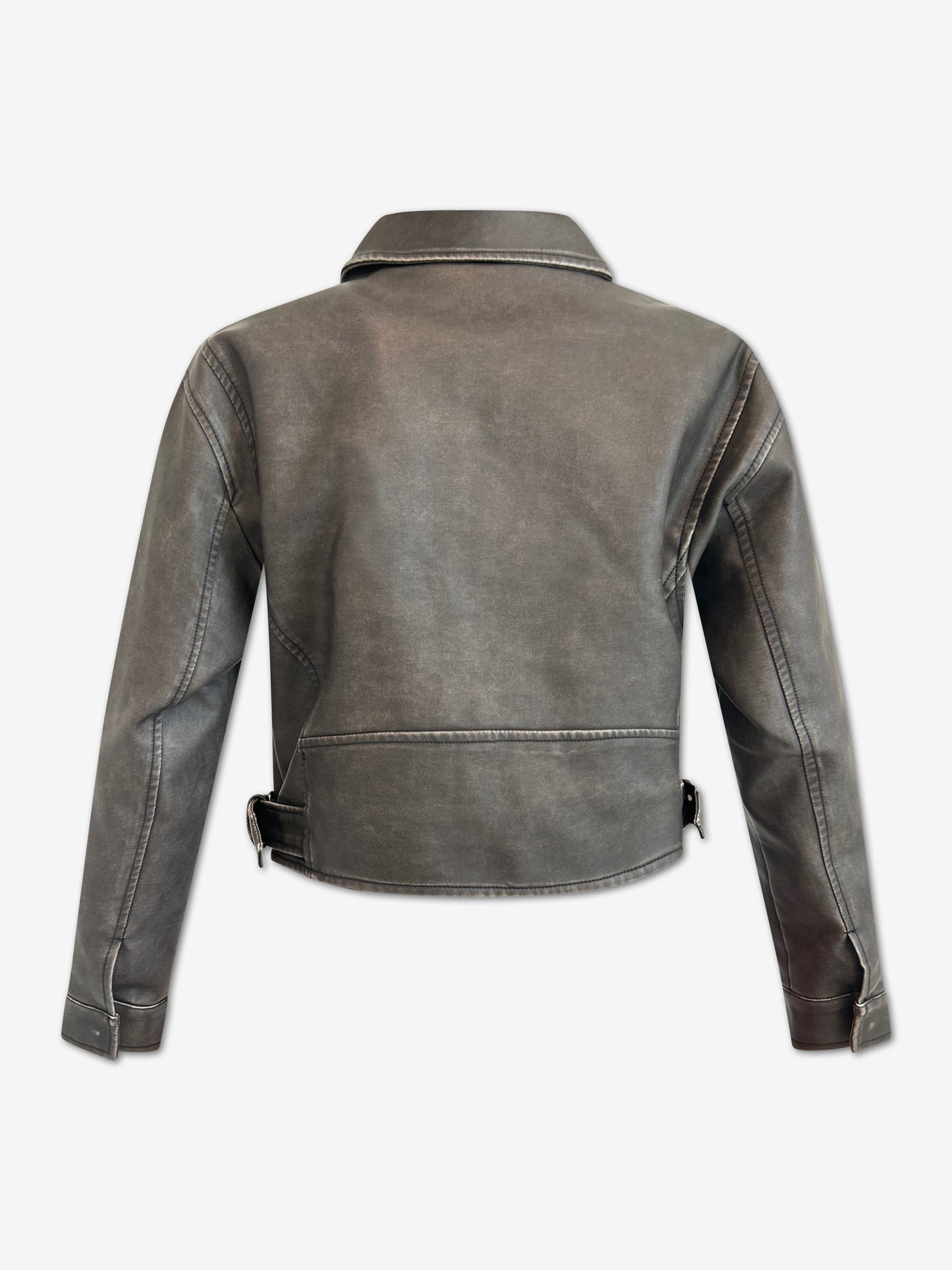 FAUX LEATHER ZIP-UP FADED JACKET