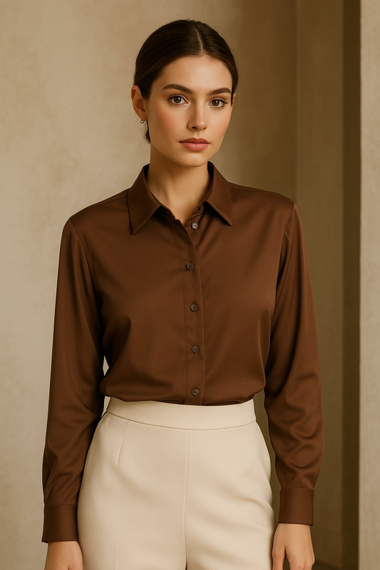 SATIN CHARMEUSE BUTTON FRONT SHIRT
