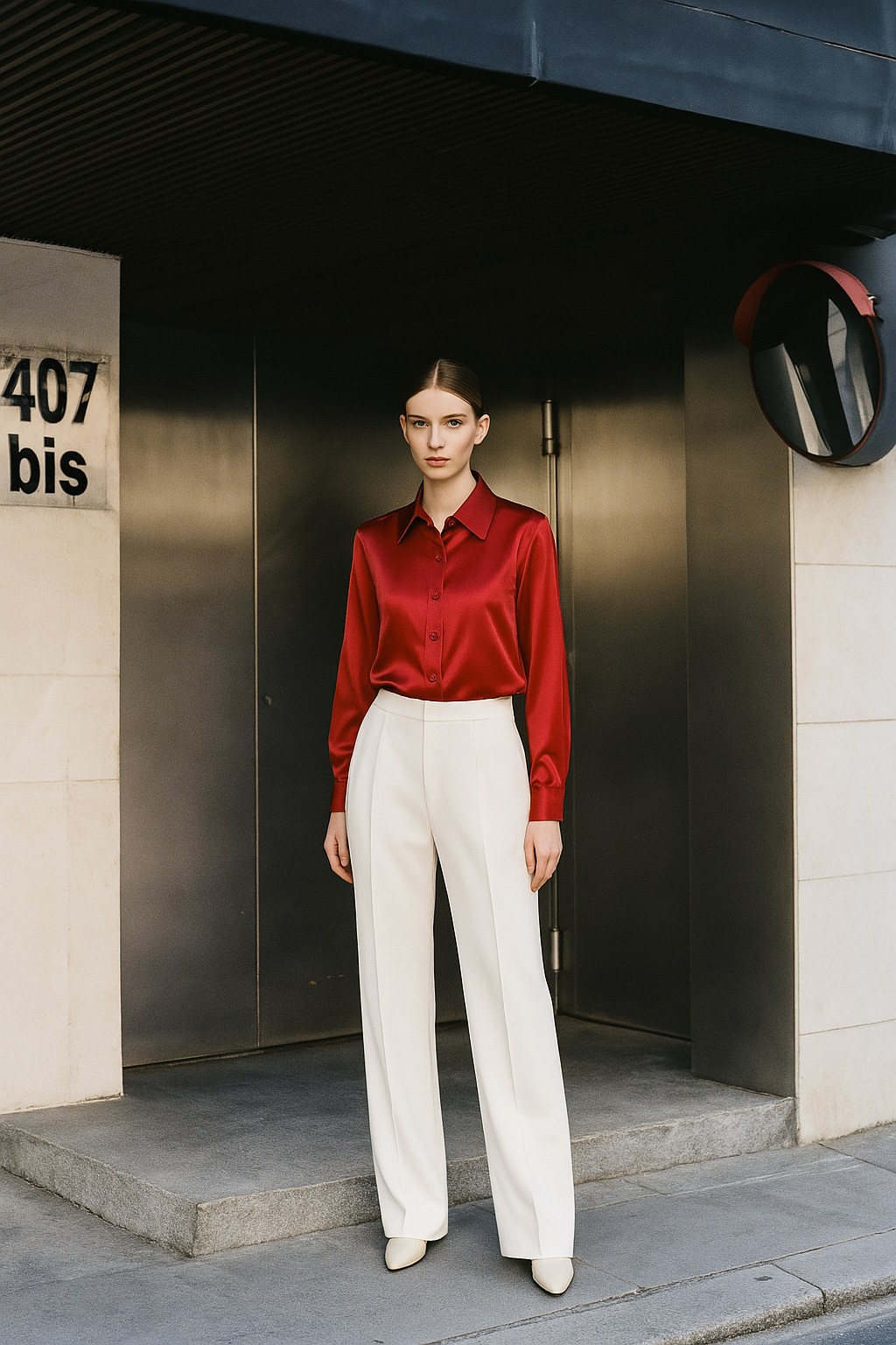 SATIN CHARMEUSE BUTTON FRONT SHIRT