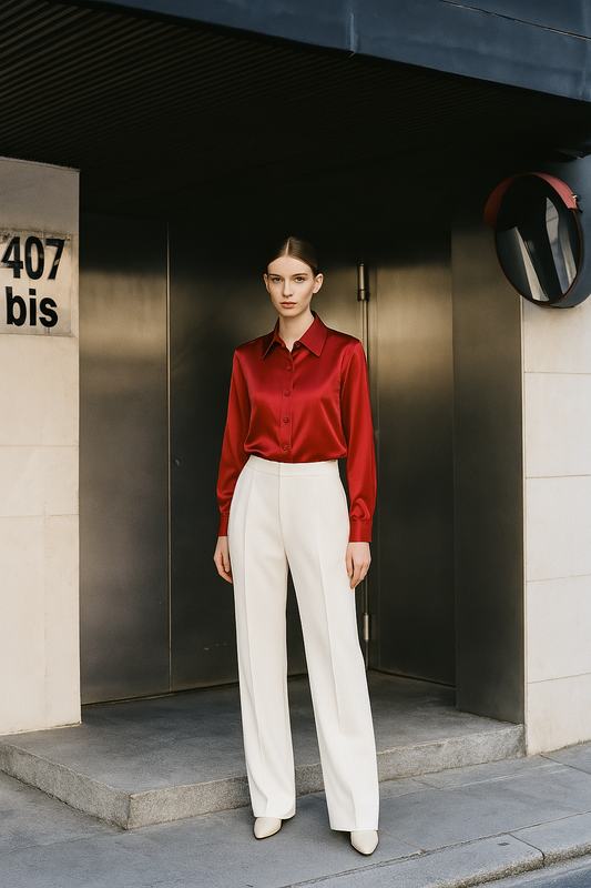 SATIN CHARMEUSE BUTTON FRONT SHIRT