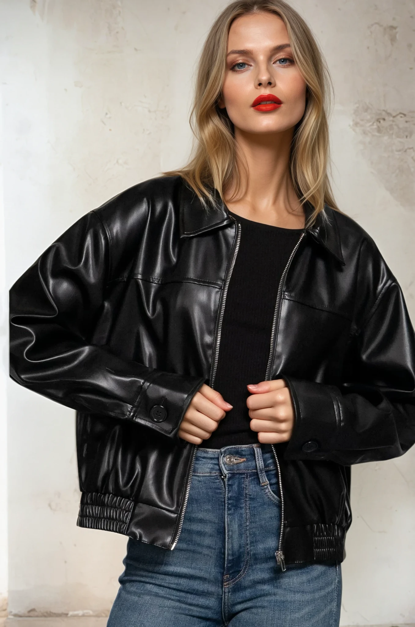 FAUX LEATHER BOMBER JACKET