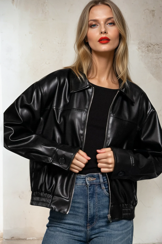 FAUX LEATHER BOMBER JACKET