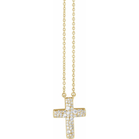 14K Yellow 3/8 CTW Lab-Grown Diamond Cross 18" Necklace