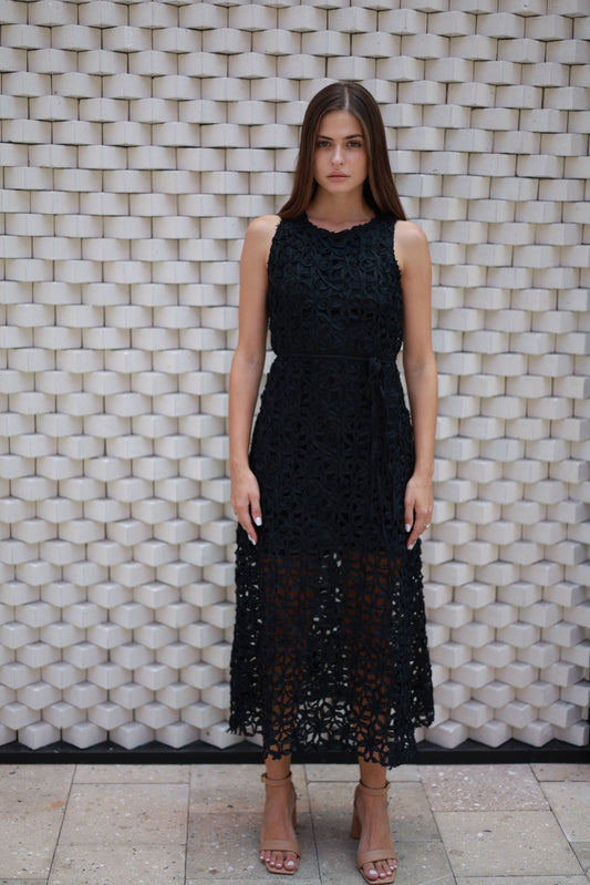 CROCHET LACE OVERLAY MIDI DRESS