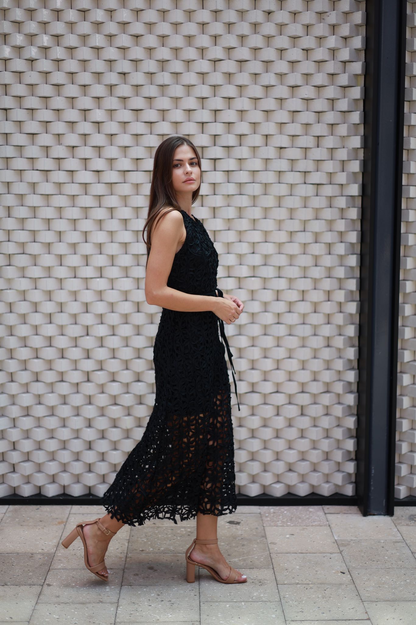 CROCHET LACE OVERLAY MIDI DRESS