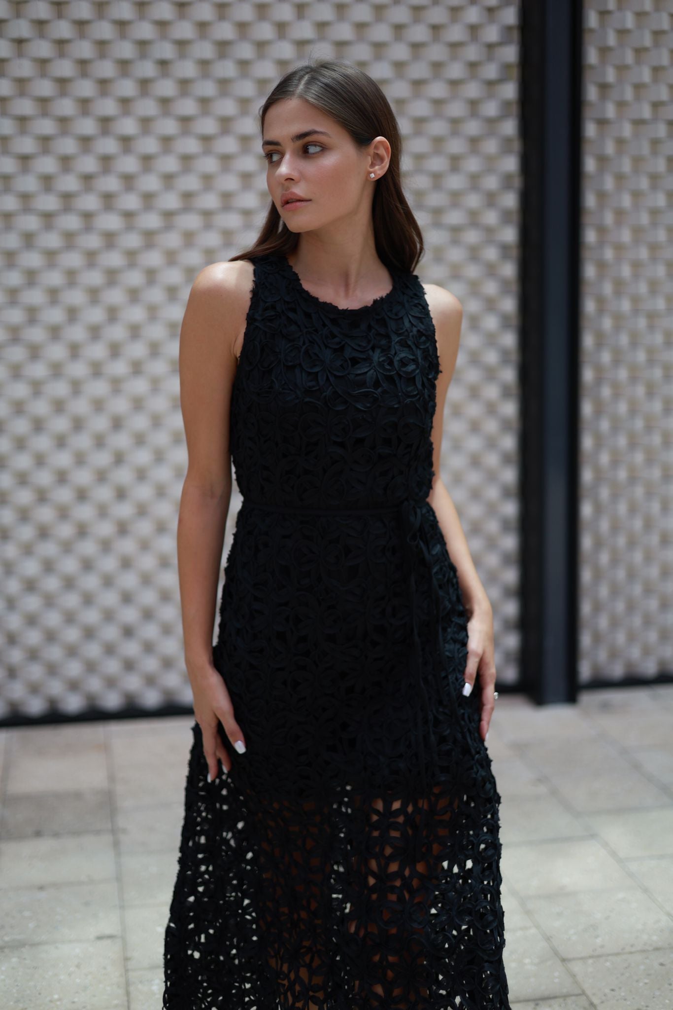 CROCHET LACE OVERLAY MIDI DRESS