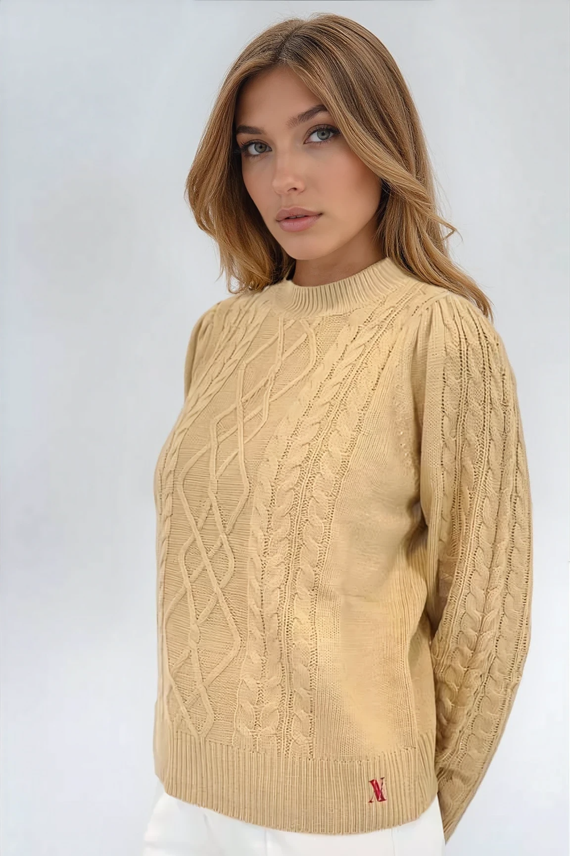 Cable Knit Mock Neck Sweater