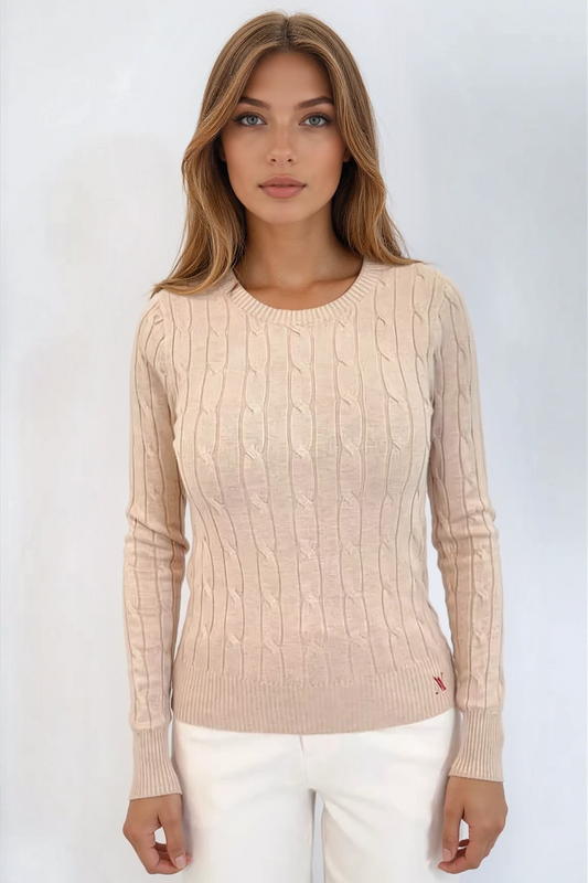 Cable Knit Cotton Crewneck Sweater