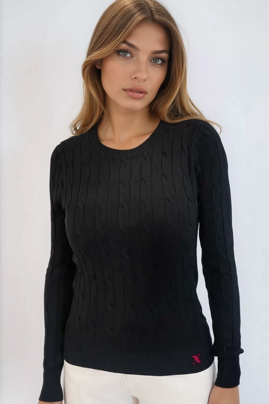 Cable Knit Cotton Crewneck Sweater