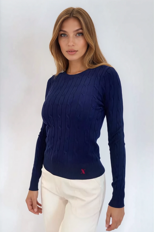 Cable Knit Cotton Crewneck Sweater