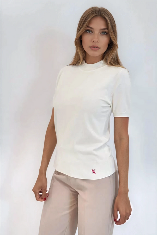 Mock Neck Short Sleeve Knit Top