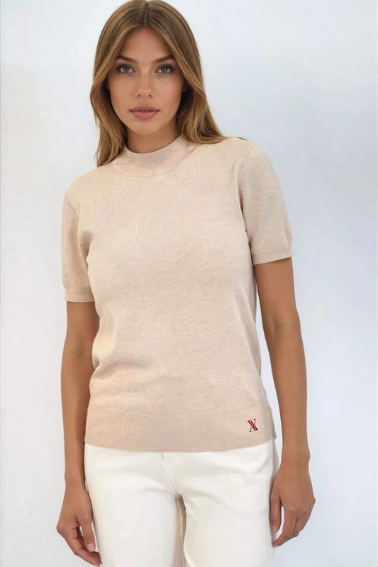 Mock-Neck Short Sleeve Knit Top