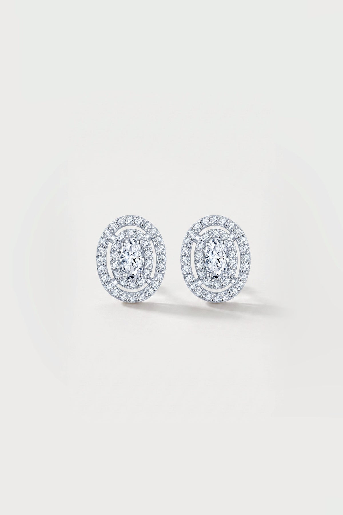 Oval Double Halo Pavé Stud Earrings