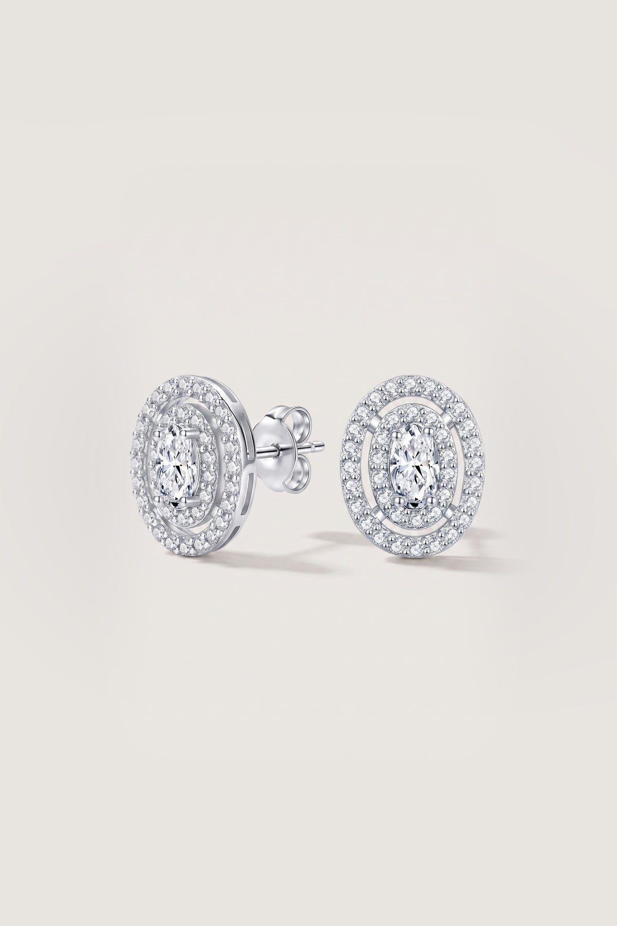 Oval Double Halo Pavé Stud Earrings detail