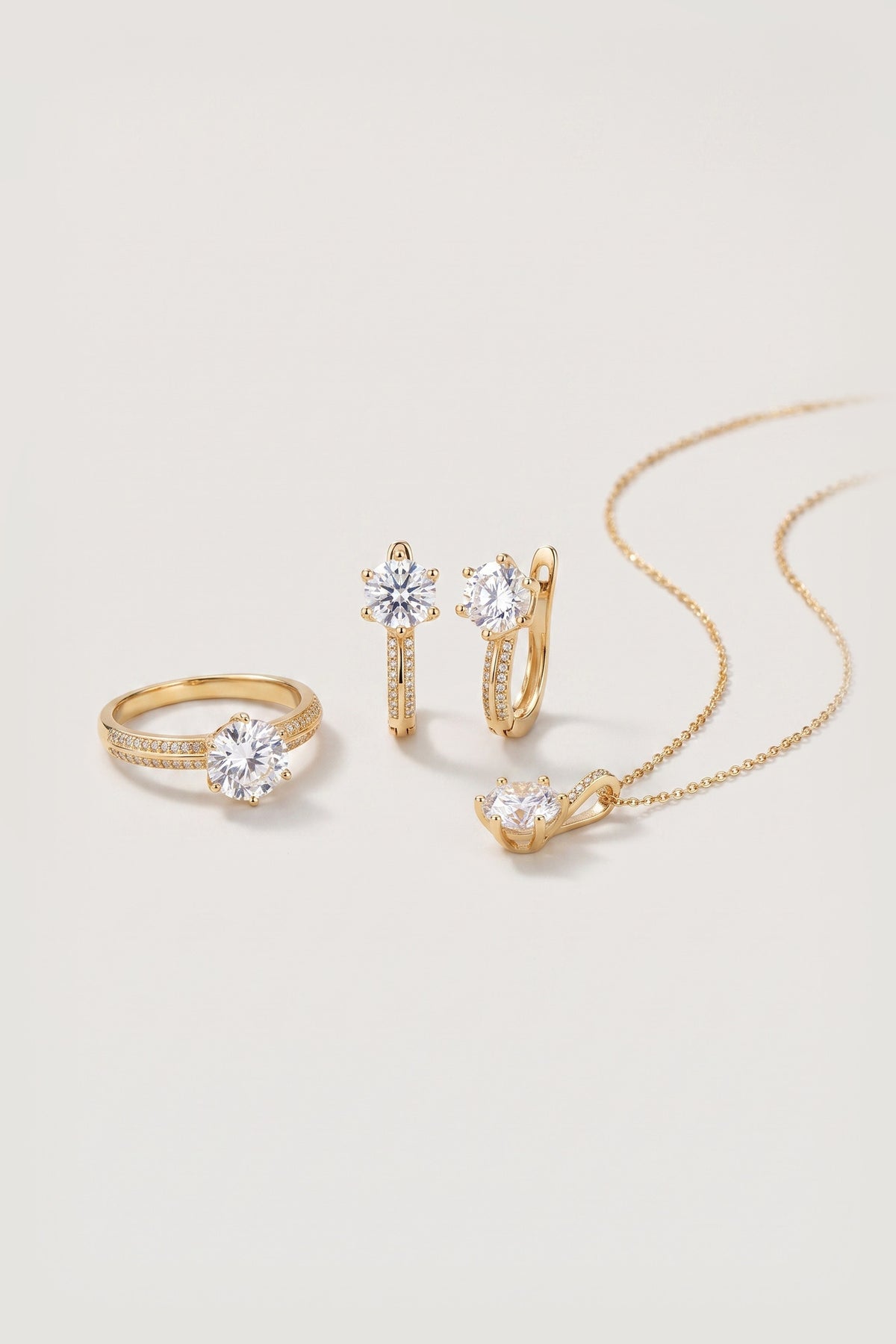Round Solitaire Ring, Huggie Hoop and Pendant Set