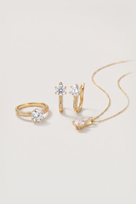 Round Solitaire Ring, Huggie Hoop and Pendant Set