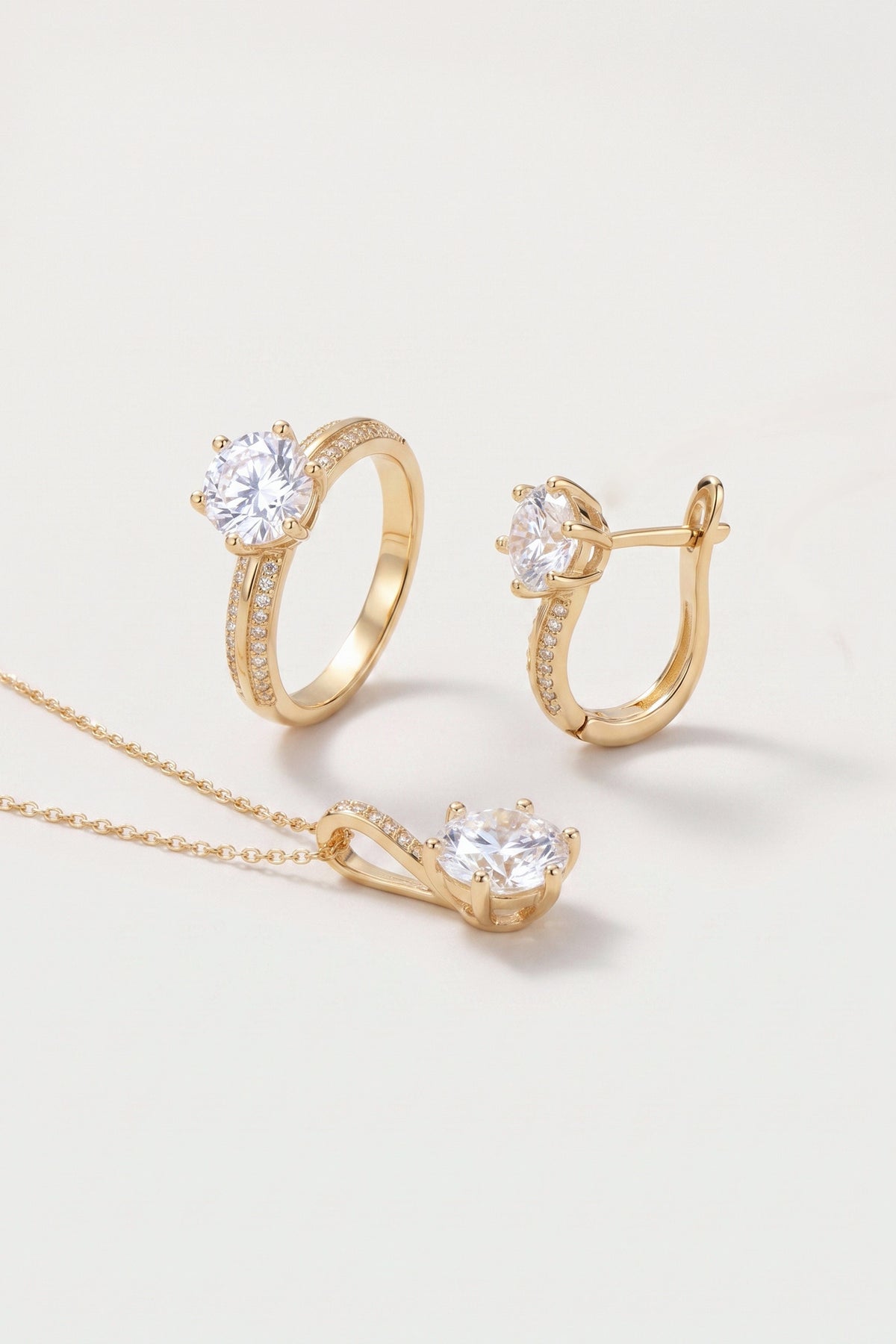 Round Solitaire Ring, Huggie Hoop and Pendant Set detail