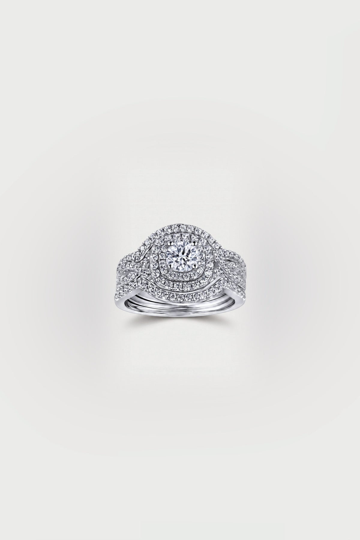 Round Double Halo Twisted Pavé Ring Set