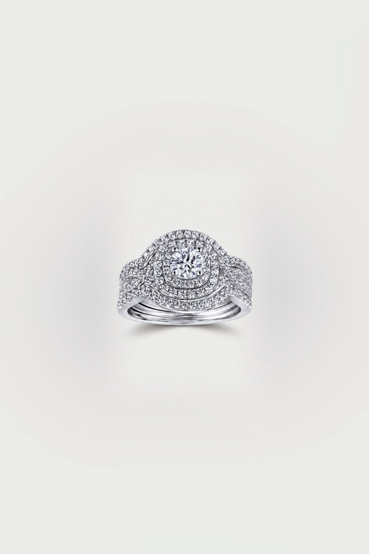 Round Double Halo Twisted Pavé Ring Set