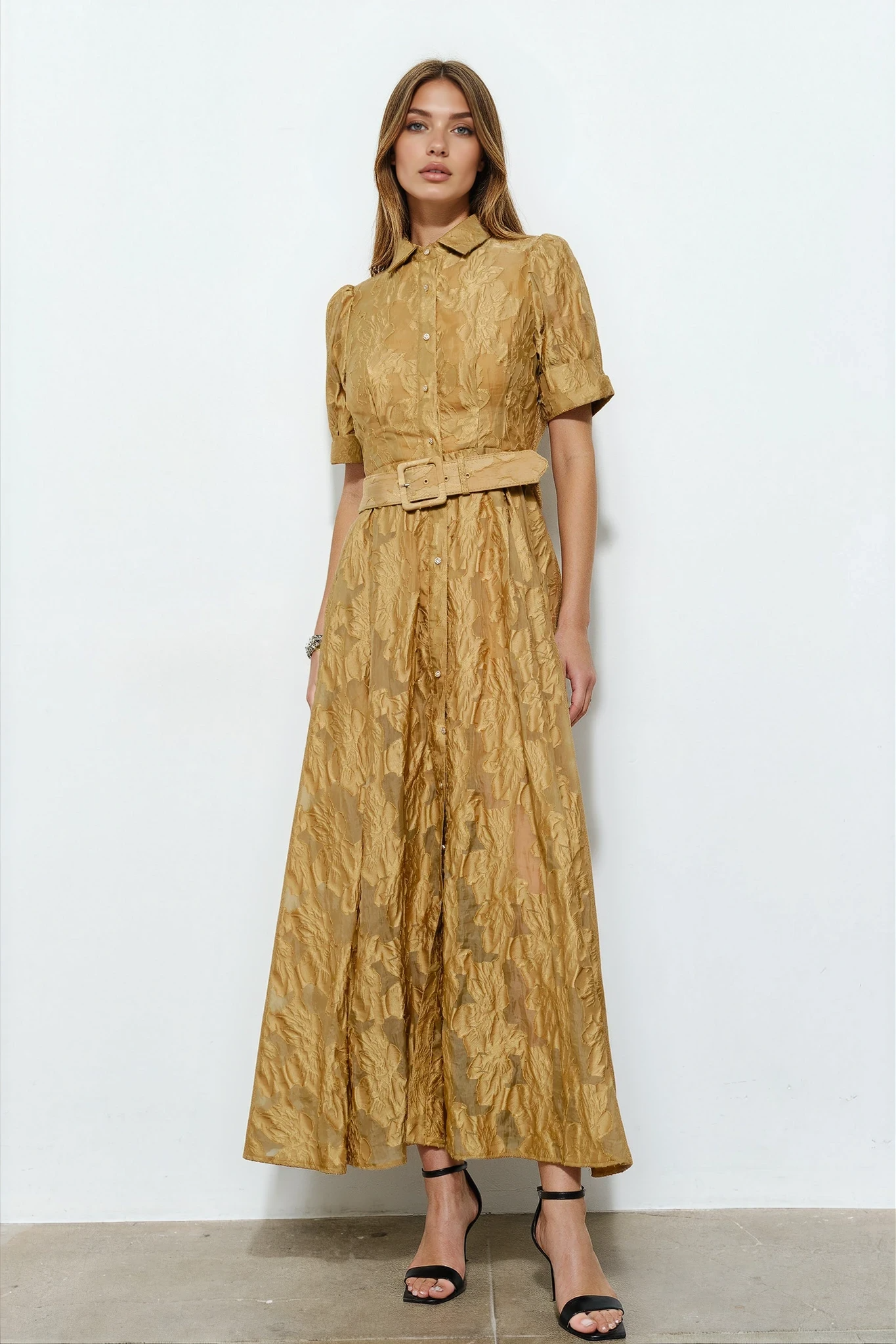 Textured Belted Shirt Dress