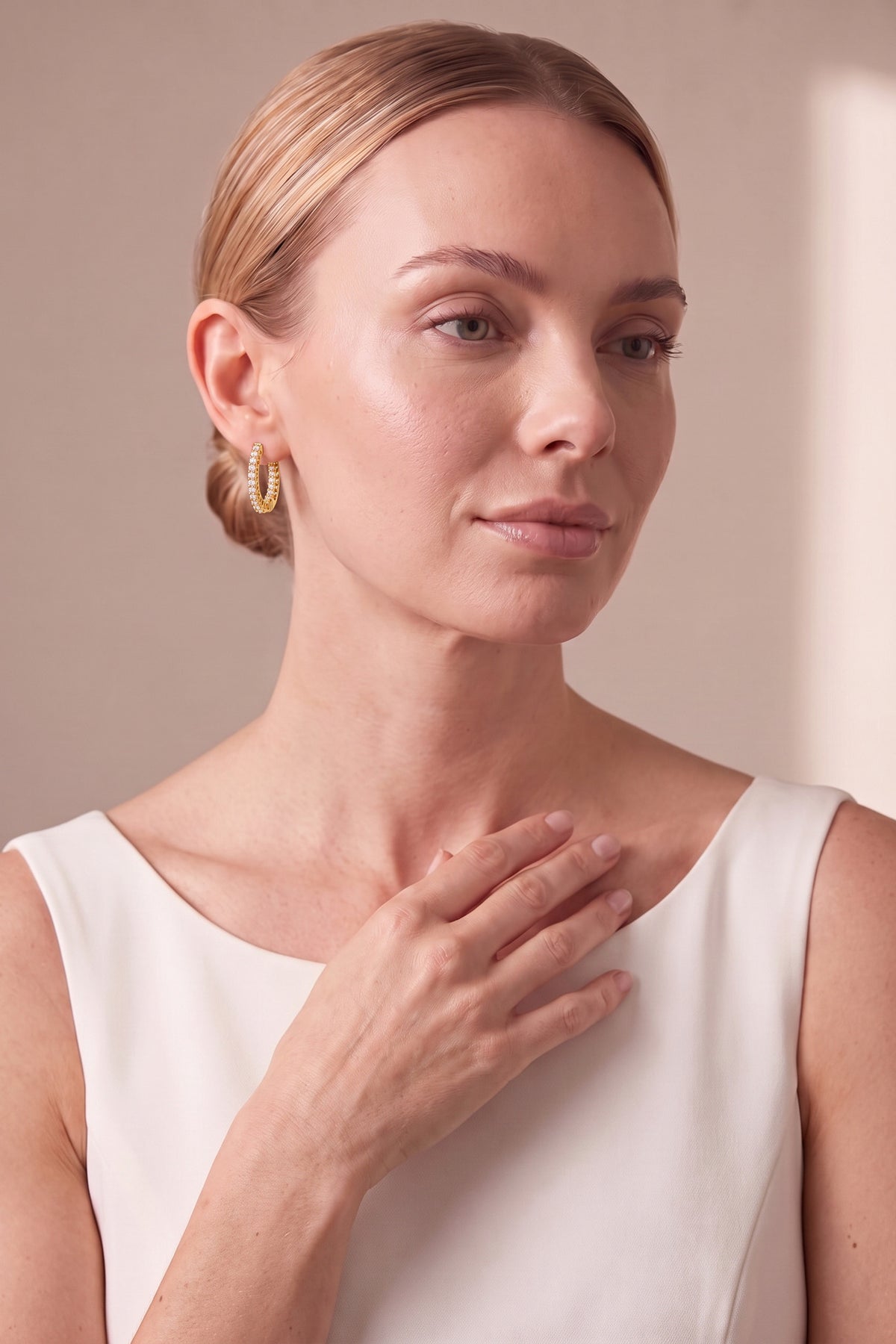 Pavé Huggie Hoop Earrings on model