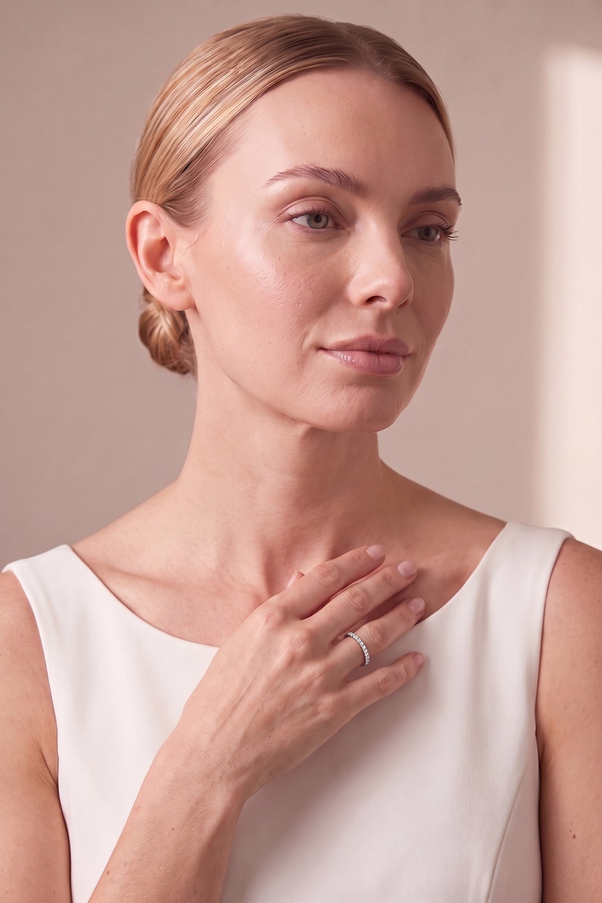 Sterling Silver Half Eternity Pavé Band on model