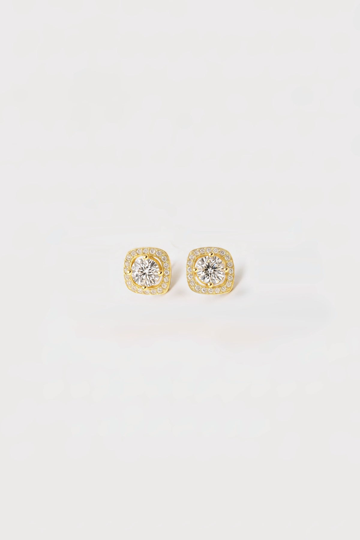 Round Cushion Double Halo Stud Earrings