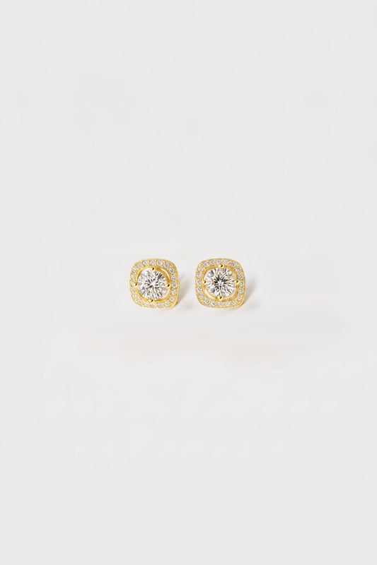 Round Cushion Double Halo Stud Earrings
