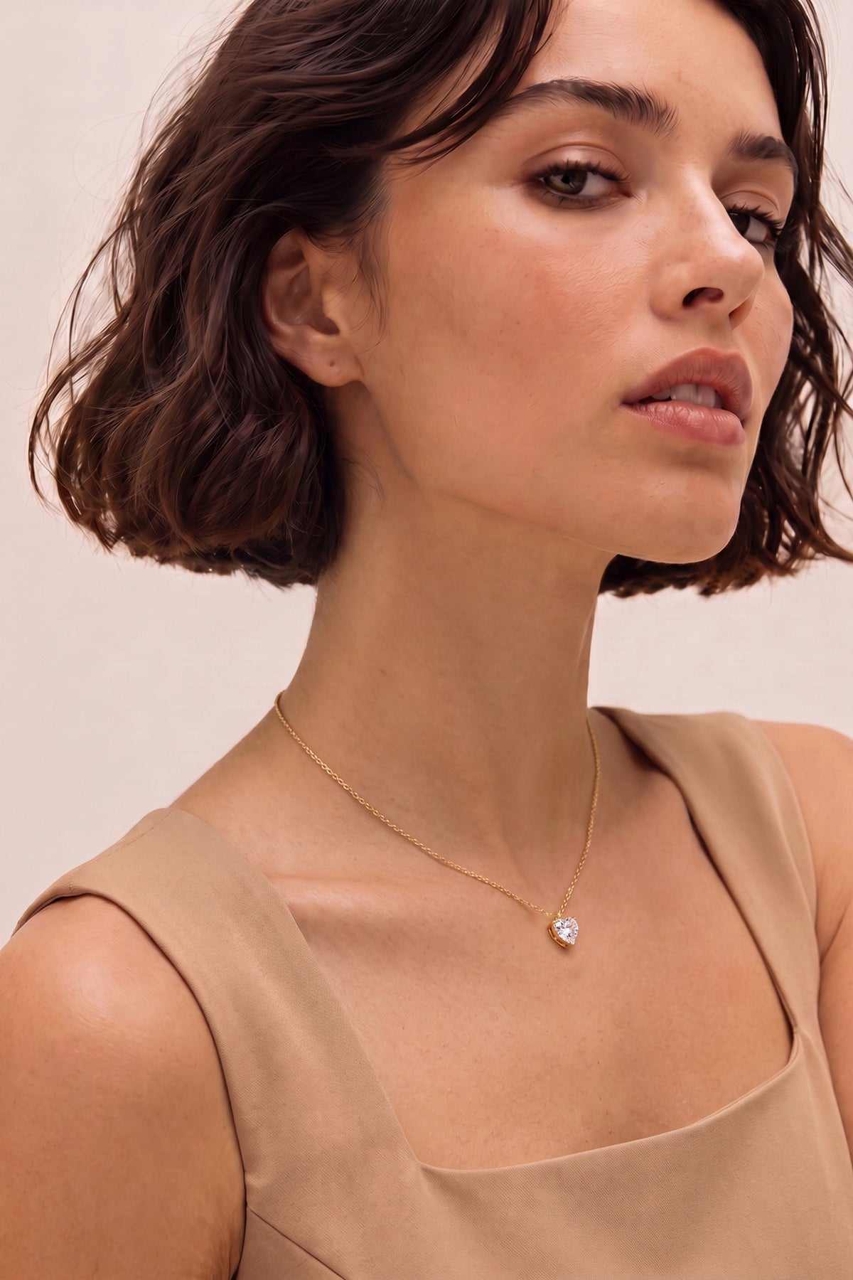 Heart Cut Solitaire Pendant Necklace on model