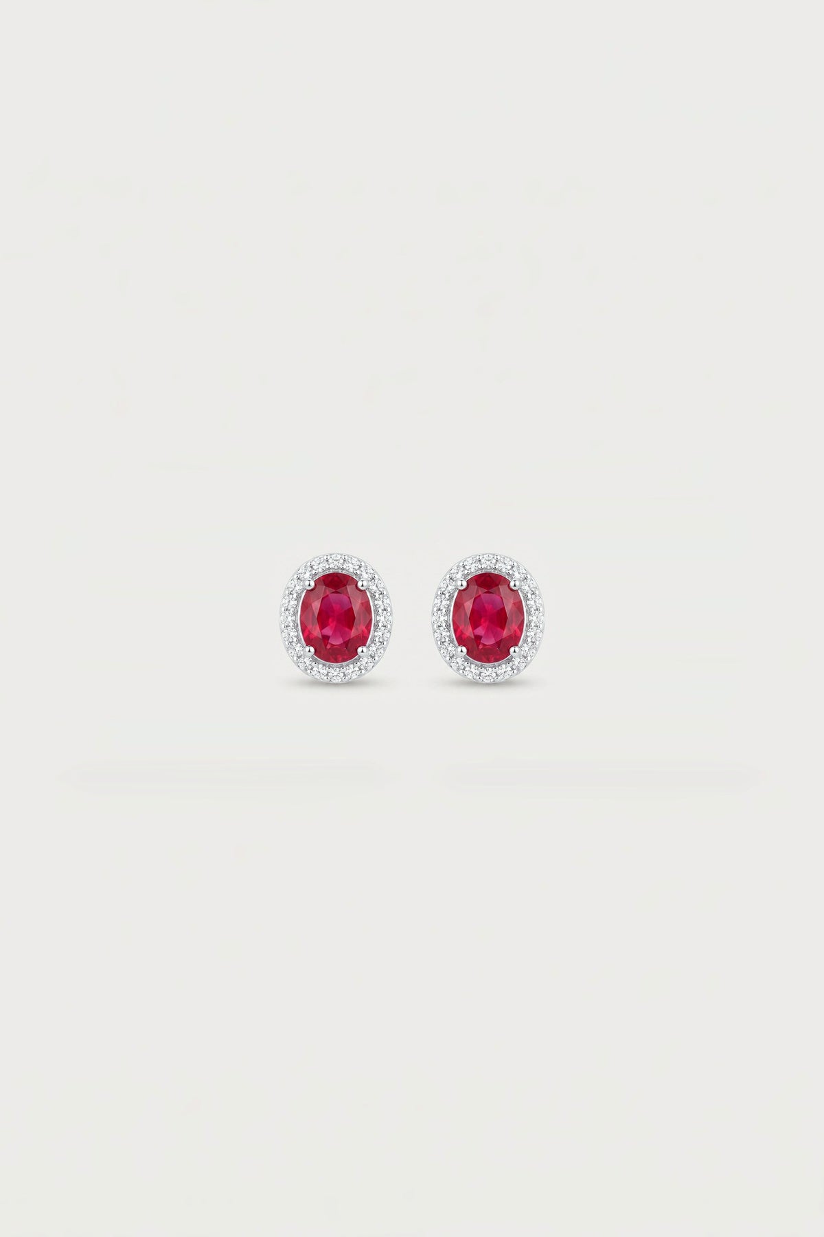 Oval Ruby and Diamond Halo Stud Earrings