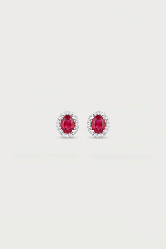 Oval Ruby and Diamond Halo Stud Earrings
